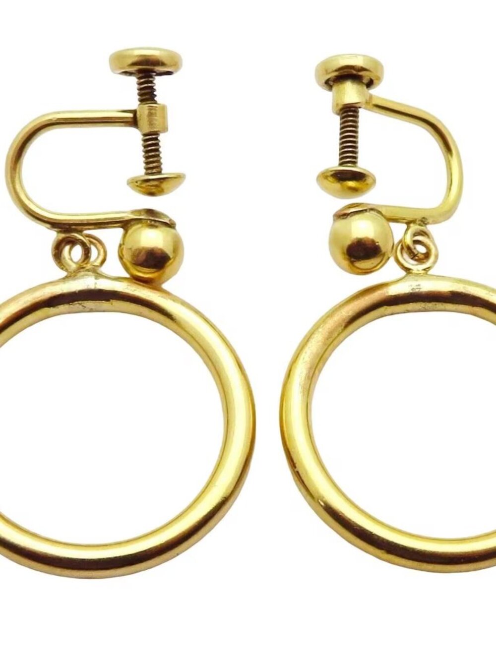 Vintage 1960s Marvella 12K Yellow Gold Filled Clip On Dangle Hoop Earrings